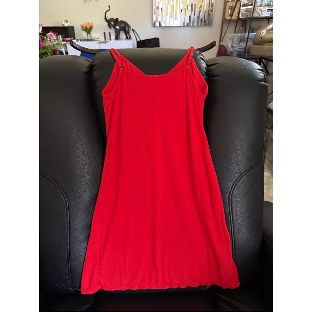 Free People Women Red Adjustable Strap Slip Lounge Mini Dress XS Boho Casual